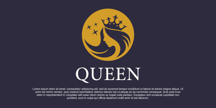 Modern beauty woman queen logo with crown Premium Vektor