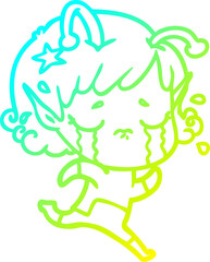 cold gradient line drawing cartoon crying alien girl