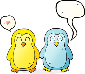 speech bubble cartoon birds holding hands