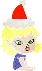 pretty retro cartoon of a elf girl wearing santa hat