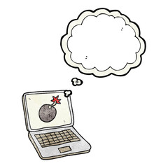 thought bubble textured cartoon laptop computer with error screen