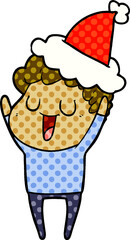 laughing comic book style illustration of a man wearing santa hat