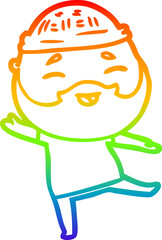 rainbow gradient line drawing cartoon happy bearded man