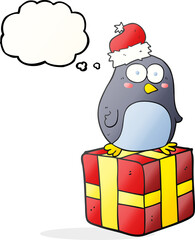 thought bubble cartoon christmas penguin