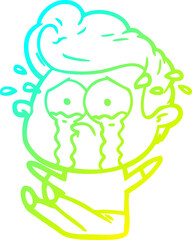 cold gradient line drawing cartoon crying man sat on floor