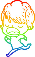 rainbow gradient line drawing cartoon woman talking