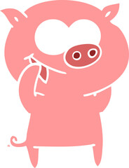cheerful pig flat color style cartoon