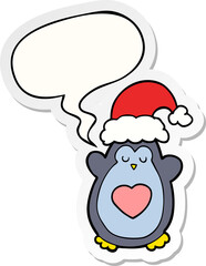 cute christmas penguin and speech bubble sticker