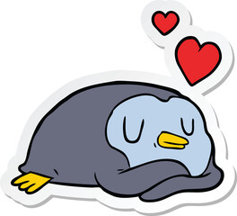sticker of a cartoon penguin in love