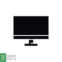 PC monitor icon. Simple solid style. Screen, tv, desktop computer display concept. Black silhouette, glyph symbol. Vector illustration isolated on white background. EPS 10.