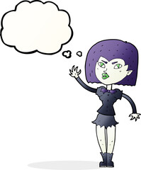 cartoon pretty vampire girl with thought bubble