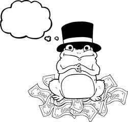 thought bubble cartoon rich frog in top hat