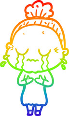 rainbow gradient line drawing cartoon crying old lady