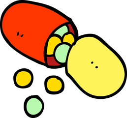 hand drawn doodle style cartoon capsule pill