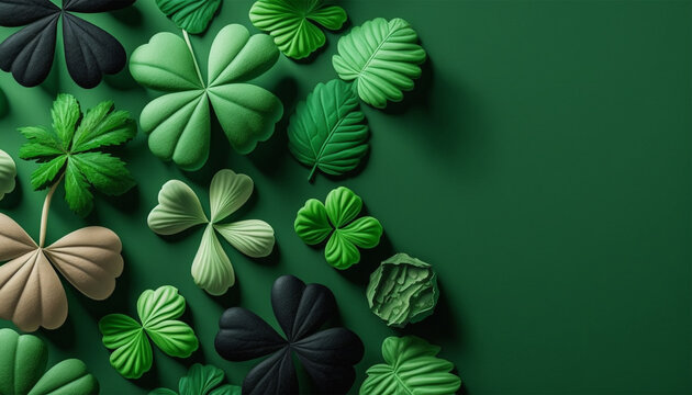 st. patrick' s day with clovers flat lay copy space . Generative ai
