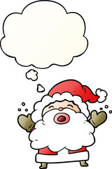 cartoon santa claus shouting and thought bubble in smooth gradient style