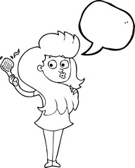 speech bubble cartoon woman brushing hair