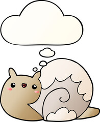cute cartoon snail and thought bubble in smooth gradient style