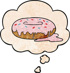 cartoon donut and thought bubble in grunge texture pattern style