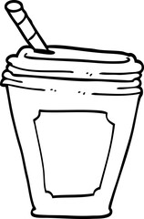 line drawing cartoon coffee cup with straw