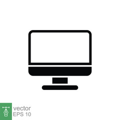 PC monitor icon. Simple solid style. Screen, tv, desktop computer display concept. Black silhouette, glyph symbol. Vector illustration isolated on white background. EPS 10.