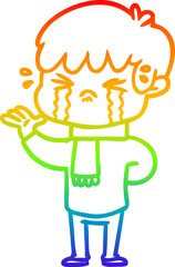 rainbow gradient line drawing cartoon boy crying