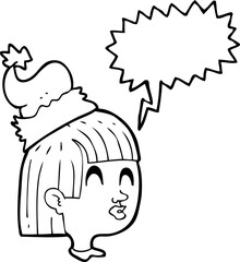 speech bubble cartoon girl wearing santa hat