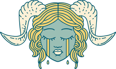 crying tiefling character face illustration