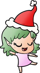 happy gradient cartoon of a elf girl wearing santa hat