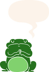 cartoon arrogant frog and speech bubble in retro style