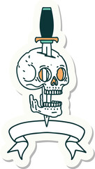 tattoo sticker with banner of a skull and dagger