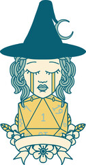 crying human witch with natural one roll illustration