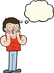 cartoon shocked gym man with thought bubble