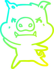 cold gradient line drawing angry cartoon pig