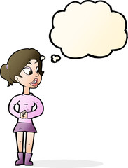 cartoon girl talking with thought bubble