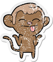 distressed sticker of a funny cartoon monkey