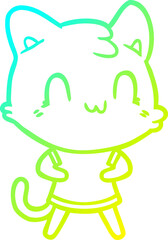 cold gradient line drawing cartoon happy cat