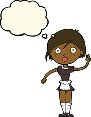 cartoon waitress making hand gesture with thought bubble