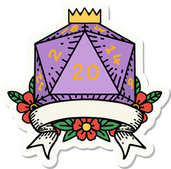 natural 20 critical hit D20 dice roll sticker