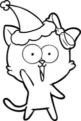line drawing of a cat wearing santa hat