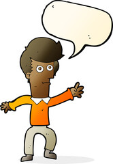 cartoon man waving with speech bubble
