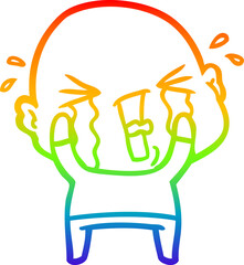 rainbow gradient line drawing cartoon crying bald man