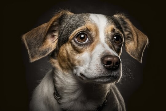 A cute studio picture of a dog from a shelter on a plain background. Generative AI
