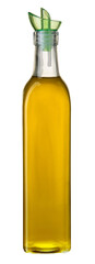 Extra virgin olive oil bottle with green drip cap
