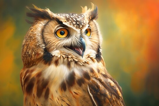 Close up of owl perched in nature, created using generative ai technology