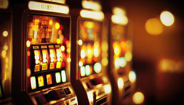 Slighty Blurred Slot Machines In A Casino