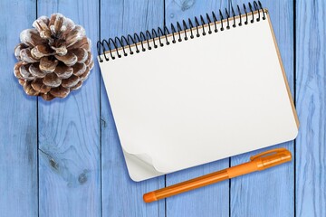 abstract blank paper on the desk with pine cone,
