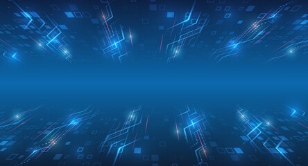 Fototapeta premium Abstract background with glowing dynamic lines. Futuristic red-blue stripes with arrows. Modern high-tech background for presentations and websites.