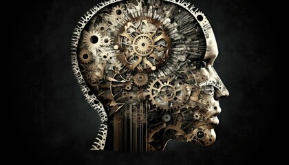 Gear Mechanism Inside Human Head, thinking innovation Concept, AI generated