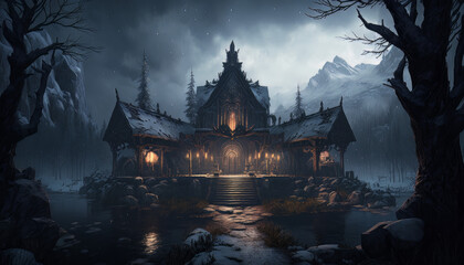 Obraz premium Helheim House, Generative AI, Generative, AI